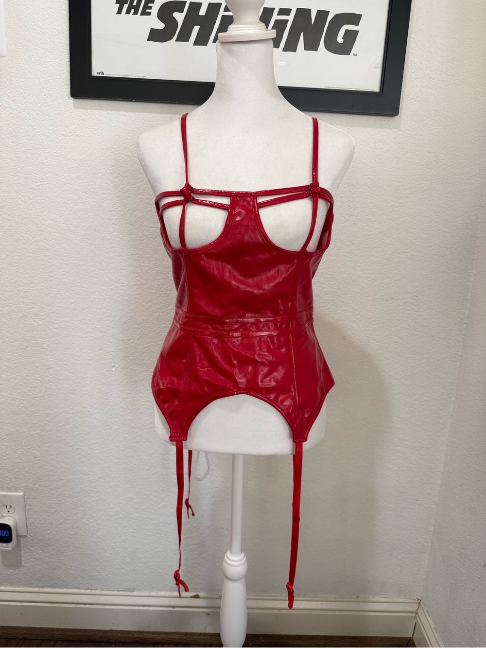 NWT Frederick’s of Hollywood Red Faux Leather Bustier Top with Garter Details